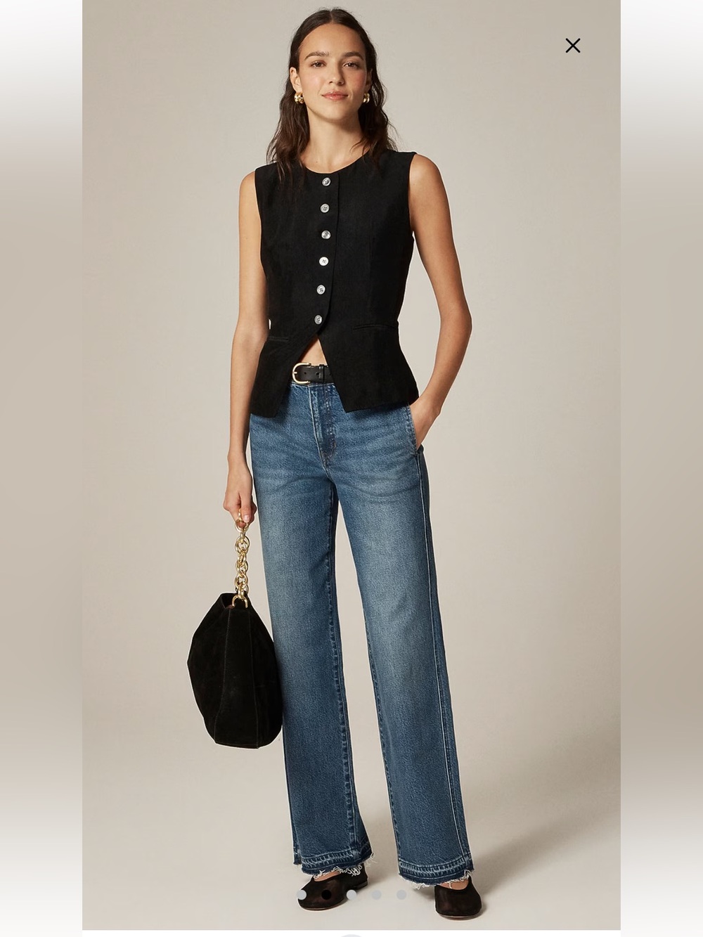 J. Crew Black Essential cutaway vest top in textured satin - Picture 2 of 7